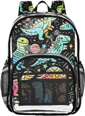 senya Transparent School Bag Line Graphics Dinosaurs Travel Backpack With Water-Resistant PVC Plastic Clear Bagpack