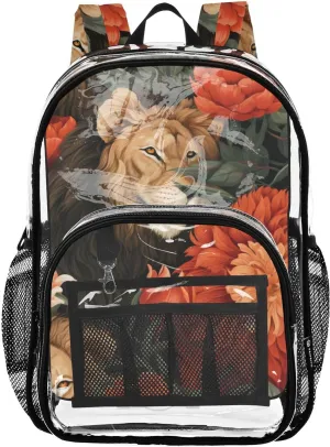 senya Transparent School Bag Lion Peony Travel Backpack With Water-Resistant PVC Plastic Clear Bagpack