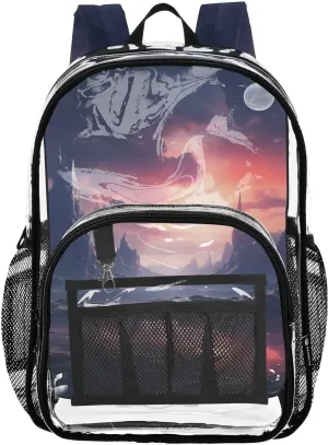 senya Transparent School Bag Mountain Reflection Travel Backpack With Water-Resistant PVC Plastic Clear Bagpack