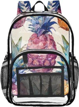 senya Transparent School Bag Oil Painting Pineapples Travel Backpack With Water-Resistant PVC Plastic Clear Bagpack
