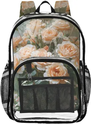 senya Transparent School Bag Orange Blooming Rose Travel Backpack With Water-Resistant PVC Plastic Clear Bagpack