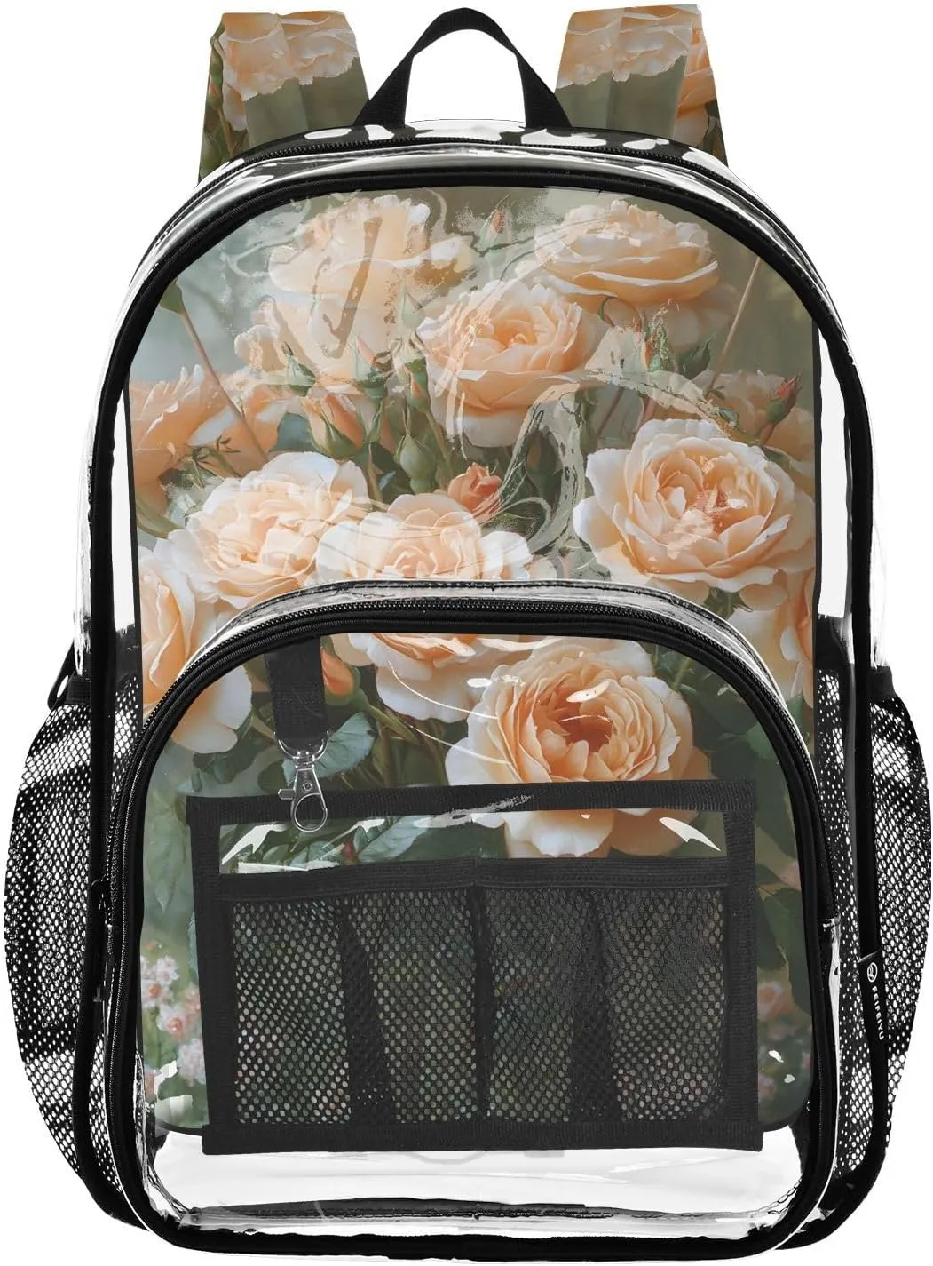 senya Transparent School Bag Orange Blooming Rose Travel Backpack With Water-Resistant PVC Plastic Clear Bagpack