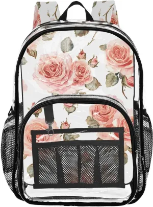 senya Transparent School Bag Pink Romantic Rose Travel Backpack With Water-Resistant PVC Plastic Clear Bagpack