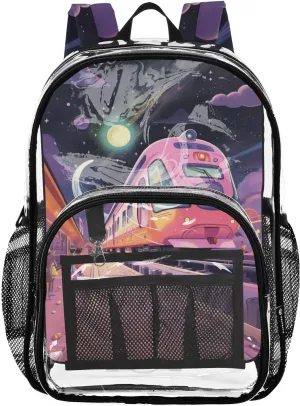 senya Transparent School Bag Pink Subway Travel Backpack With Water-Resistant PVC Plastic Clear Bagpack