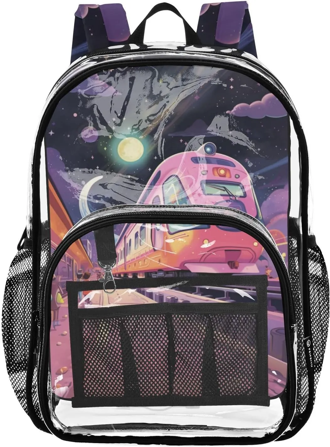 senya Transparent School Bag Pink Subway Travel Backpack With Water-Resistant PVC Plastic Clear Bagpack