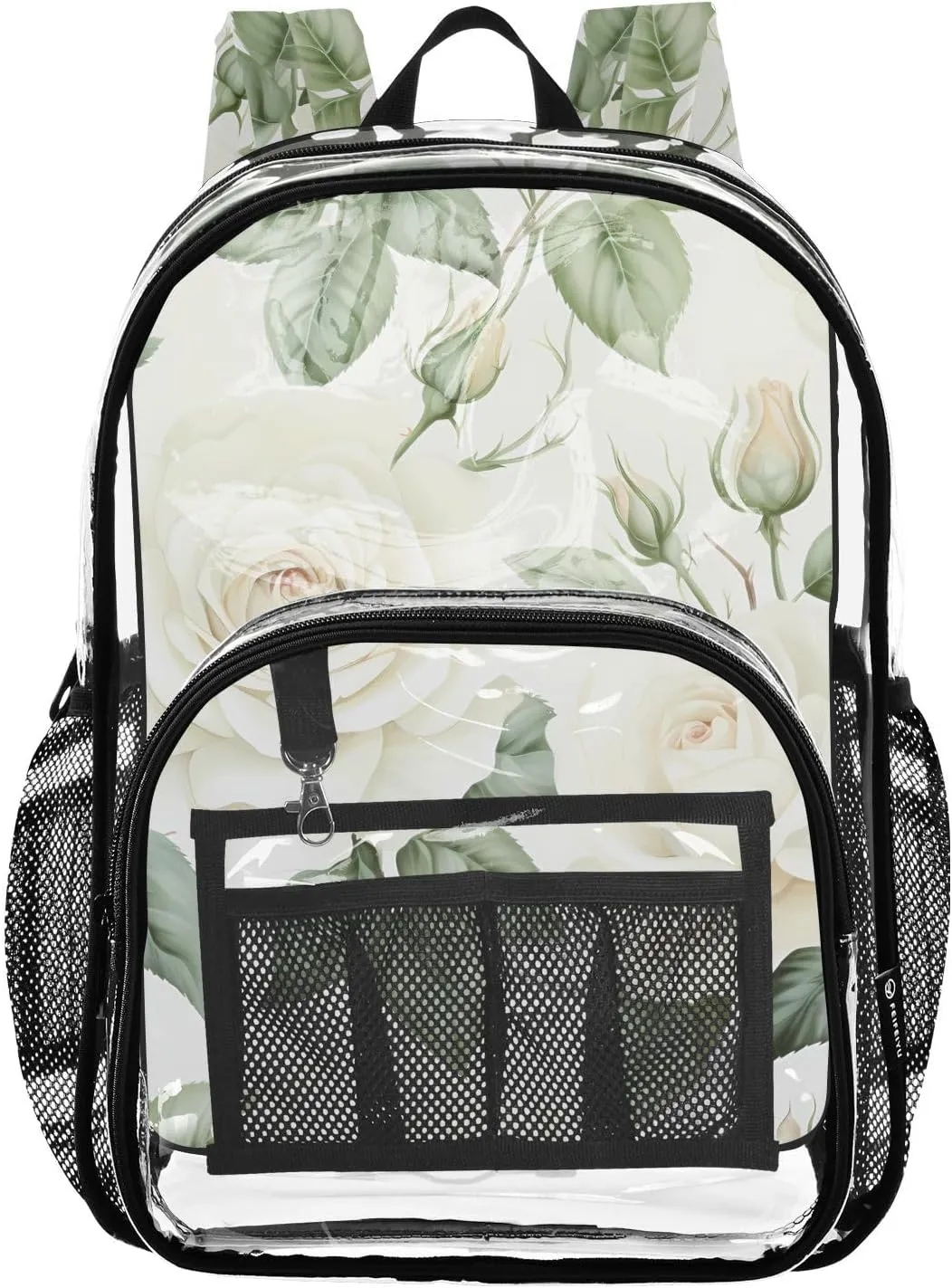 senya Transparent School Bag Pure White Rose Travel Backpack With Water-Resistant PVC Plastic Clear Bagpack