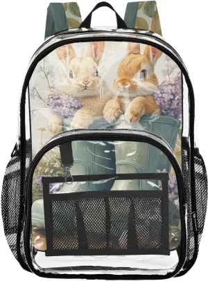 senya Transparent School Bag Rabbits in Wellies Travel Backpack With Water-Resistant PVC Plastic Clear Bagpack