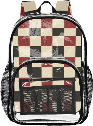 senya Transparent School Bag Red-black Lattice Travel Backpack With Water-Resistant PVC Plastic Clear Bagpack