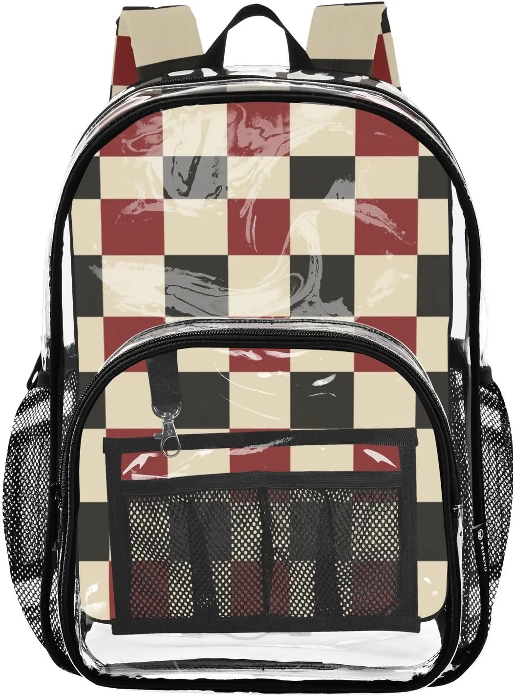 senya Transparent School Bag Red-black Lattice Travel Backpack With Water-Resistant PVC Plastic Clear Bagpack
