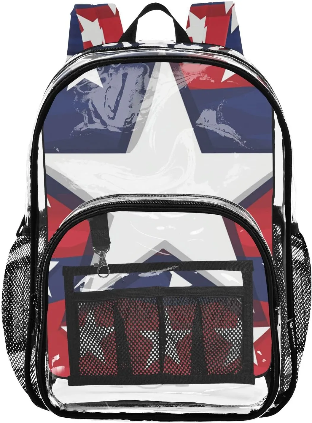 senya Transparent School Bag Red-blue Stars Travel Backpack With Water-Resistant PVC Plastic Clear Bagpack
