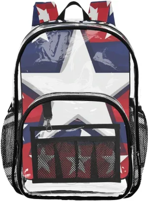 senya Transparent School Bag Red-blue Stars Travel Backpack With Water-Resistant PVC Plastic Clear Bagpack