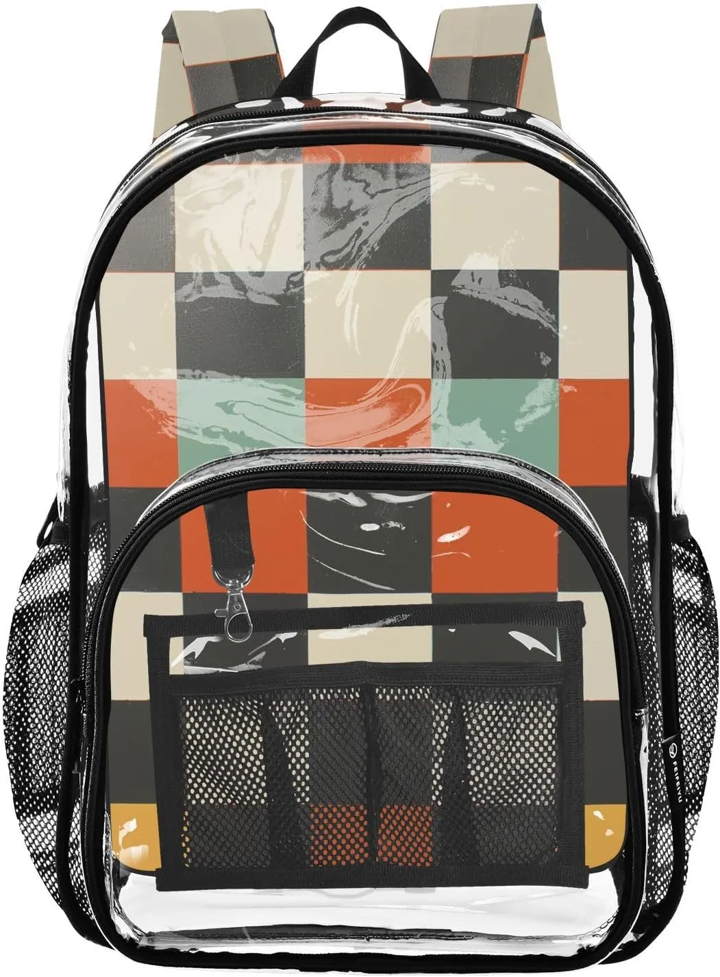 senya Transparent School Bag Retro Color Lattice Travel Backpack With Water-Resistant PVC Plastic Clear Bagpack
