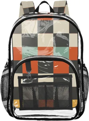 senya Transparent School Bag Retro Color Lattice Travel Backpack With Water-Resistant PVC Plastic Clear Bagpack
