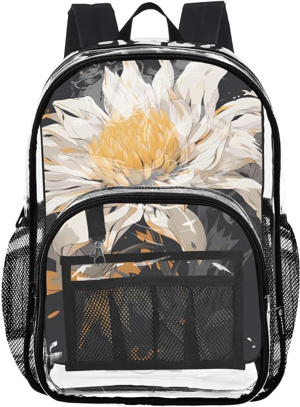 senya Transparent School Bag Retro Fragrant Flowers Travel Backpack With Water-Resistant PVC Plastic Clear Bagpack