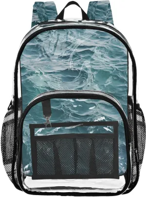 senya Transparent School Bag Sea Water Waves Travel Backpack With Water-Resistant PVC Plastic Clear Bagpack