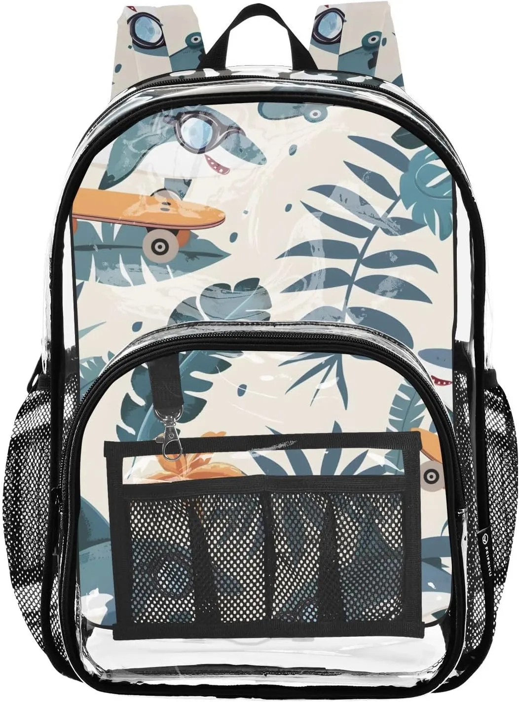 senya Transparent School Bag Sharks Skateboard Travel Backpack With Water-Resistant PVC Plastic Clear Bagpack