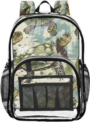 senya Transparent School Bag Spotted Green Turtles Travel Backpack With Water-Resistant PVC Plastic Clear Bagpack