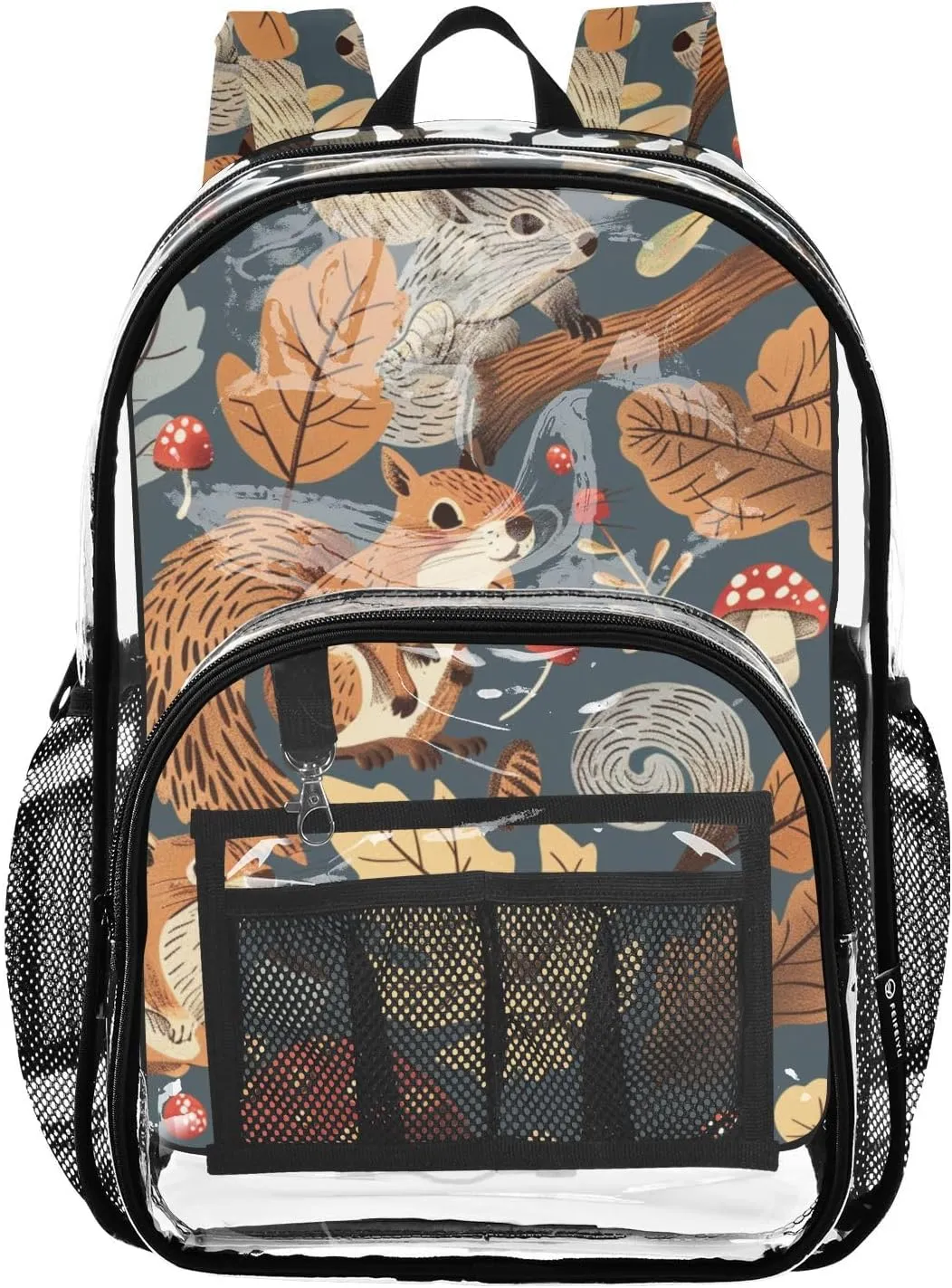 senya Transparent School Bag Squirrel Mushroom Garden Travel Backpack With Water-Resistant PVC Plastic Clear Bagpack