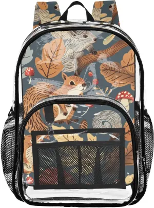 senya Transparent School Bag Squirrel Mushroom Garden Travel Backpack With Water-Resistant PVC Plastic Clear Bagpack