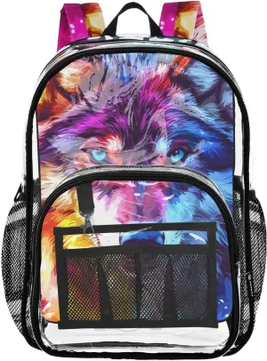 senya Transparent School Bag Starlight Wolf Travel Backpack With Water-Resistant PVC Plastic Clear Bagpack