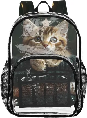 senya Transparent School Bag Sweater Cat Travel Backpack With Water-Resistant PVC Plastic Clear Bagpack