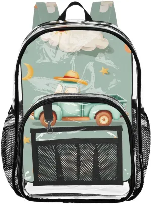 senya Transparent School Bag Truck Hat Clouds Travel Backpack With Water-Resistant PVC Plastic Clear Bagpack