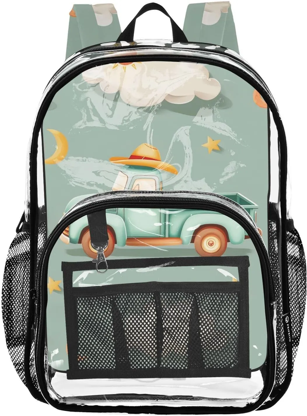 senya Transparent School Bag Truck Hat Clouds Travel Backpack With Water-Resistant PVC Plastic Clear Bagpack