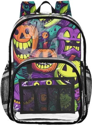 senya Transparent School Bag Twisted Pumpkin Ghost Travel Backpack With Water-Resistant PVC Plastic Clear Bagpack