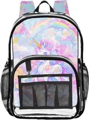 senya Transparent School Bag Unicorn Rainbow Balloon Travel Backpack With Water-Resistant PVC Plastic Clear Bagpack
