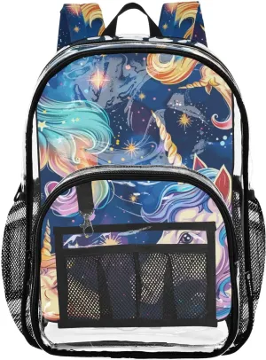 senya Transparent School Bag Unicorns Starry Sky Travel Backpack With Water-Resistant PVC Plastic Clear Bagpack