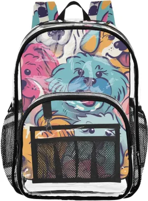 senya Transparent School Bag Watercolor Doodle Dogs Travel Backpack With Water-Resistant PVC Plastic Clear Bagpack