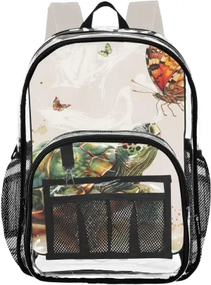 senya Transparent School Bag Watercolor Turtle Butterfly Travel Backpack With Water-Resistant PVC Plastic Clear Bagpack