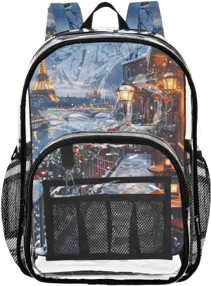 senya Transparent School Bag Winter Street Scene Travel Backpack With Water-Resistant PVC Plastic Clear Bagpack