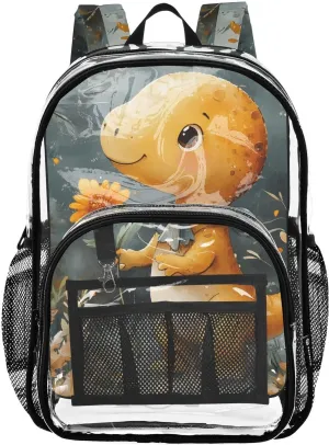 senya Transparent School Bag Yellow Dinosaur Cub Travel Backpack With Water-Resistant PVC Plastic Clear Bagpack