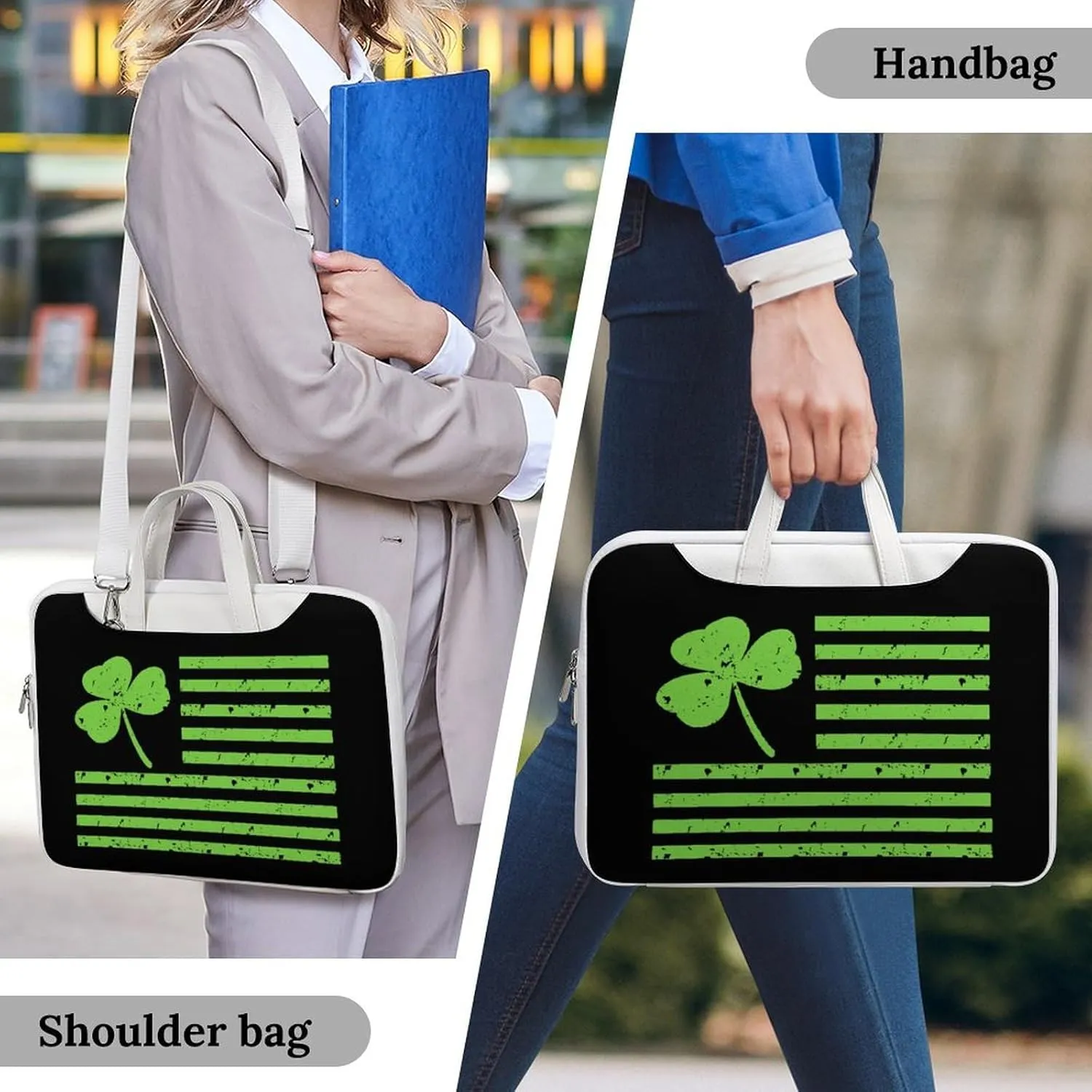 Shamrock Flag Leather Bag Laptop Case Slim Water Resistant Computer Bags with Handle Briefcase for Work