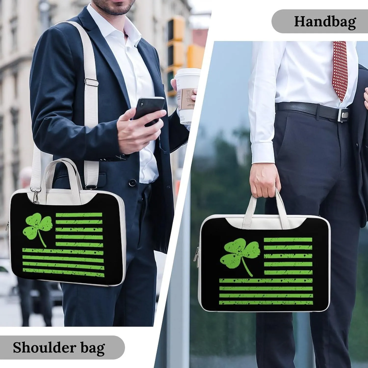 Shamrock Flag Leather Bag Laptop Case Slim Water Resistant Computer Bags with Handle Briefcase for Work