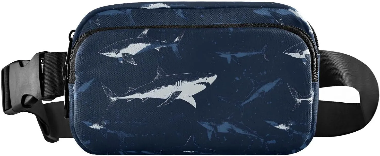 Sharks Blue Fanny Pack Water Resistant, Women Men Waist Pack Sling Bag Purse for Travel Hiking