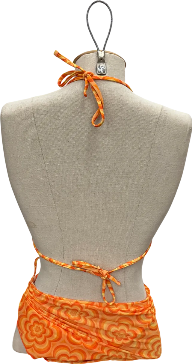 SHEIN Orange Pack Allover Floral Print Triangle Halter Bikini Set UK L