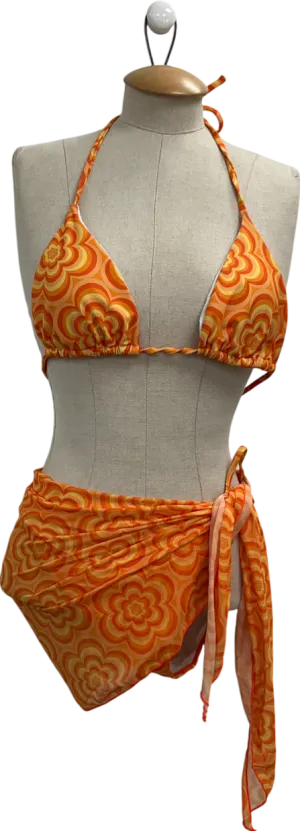 SHEIN Orange Pack Allover Floral Print Triangle Halter Bikini Set UK L