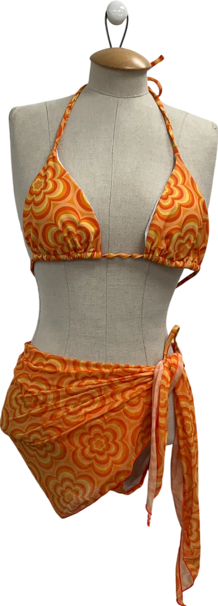 SHEIN Orange Pack Allover Floral Print Triangle Halter Bikini Set UK L