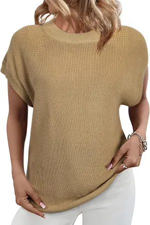 SHEWIN Womens Sweaters Crewneck Short Sleeve Shirts Casual Ribbed Knit Pullover Sweater Loose Tops for Women 2025