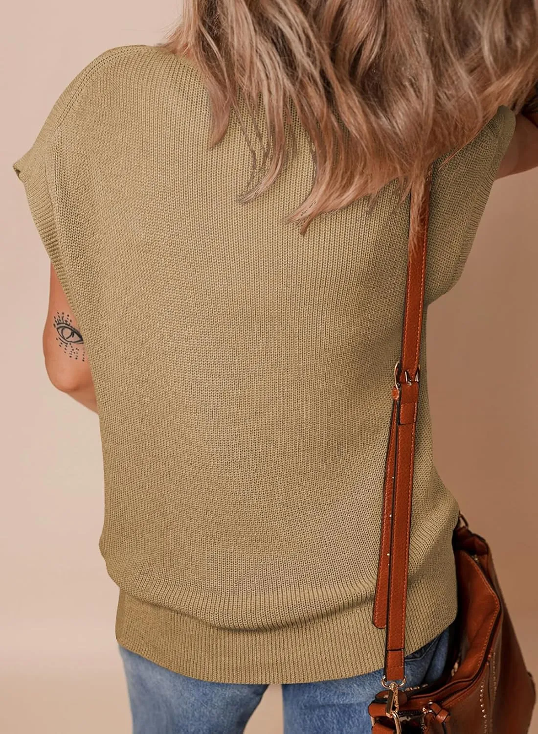 SHEWIN Womens Sweaters Crewneck Short Sleeve Shirts Casual Ribbed Knit Pullover Sweater Loose Tops for Women 2025