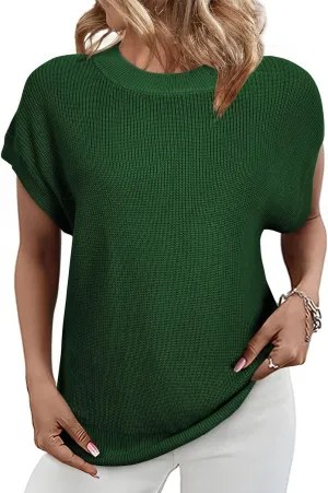 SHEWIN Womens Sweaters Crewneck Short Sleeve Shirts Casual Ribbed Knit Pullover Sweater Loose Tops for Women 2025