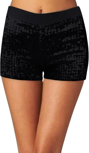 Shiny Shorts for Women Elastic High Waisted Summer Sparkly Hot Outfit Metallic Sequin Rave Party Disco Nightclub Shorts