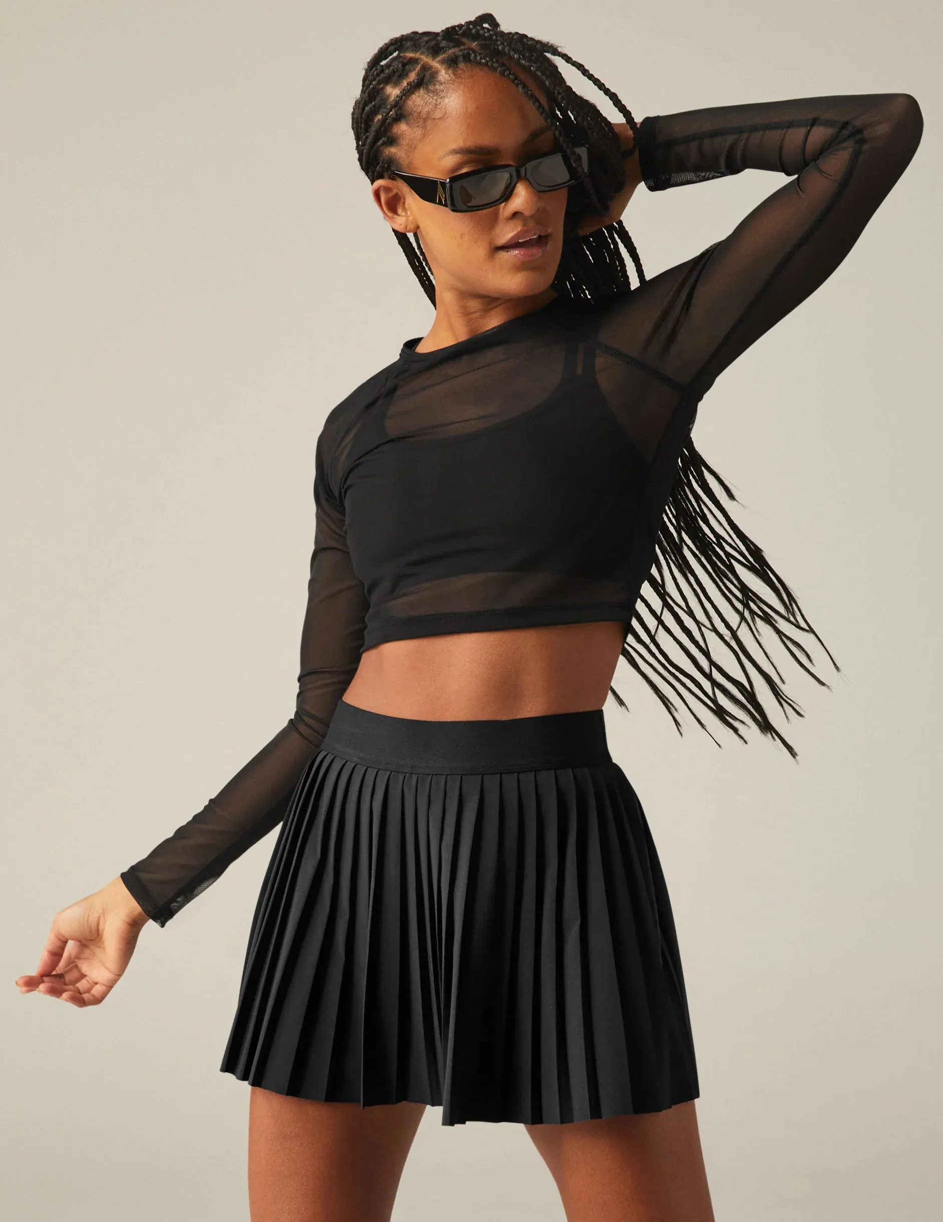 Show Off Mesh Long Sleeve Cropped Top Black