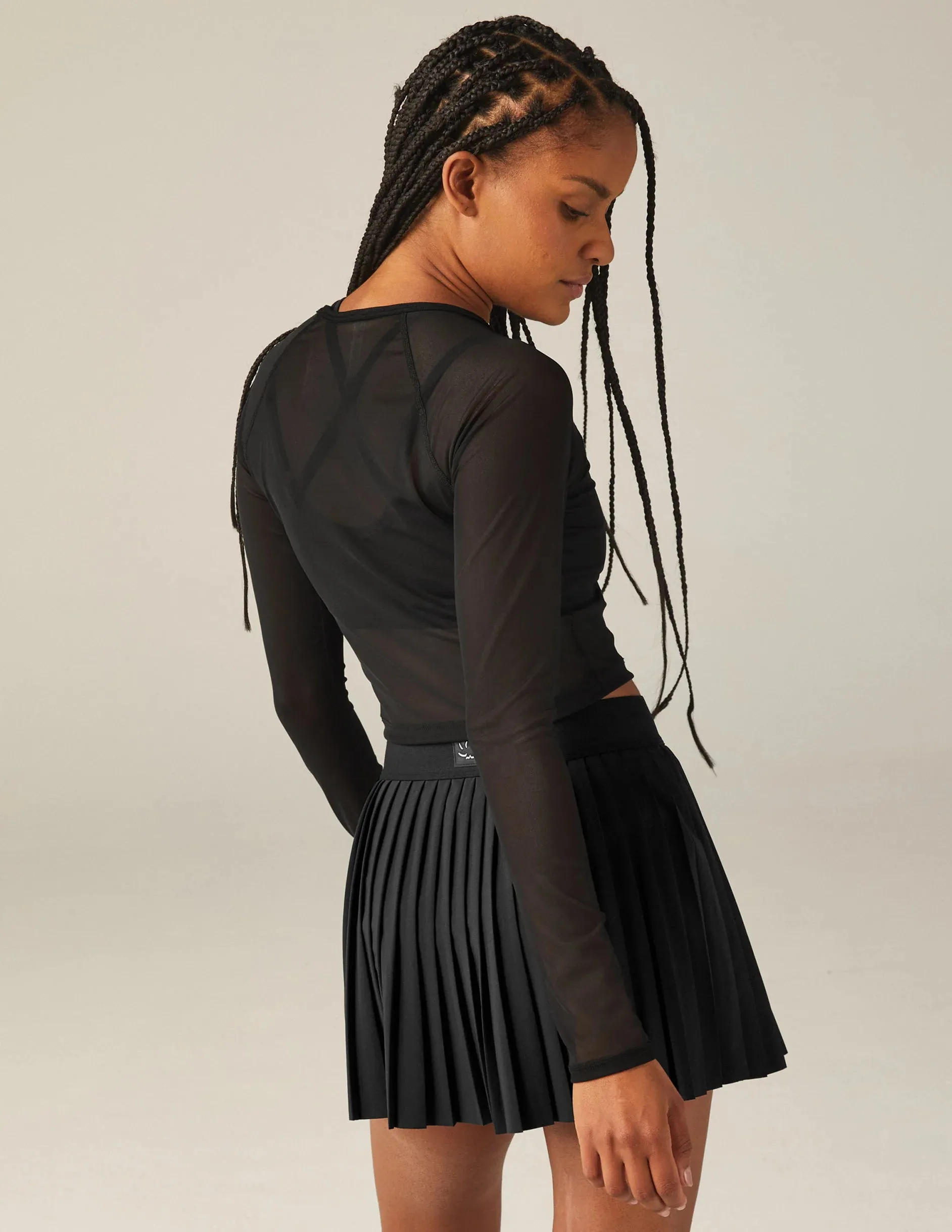 Show Off Mesh Long Sleeve Cropped Top Black