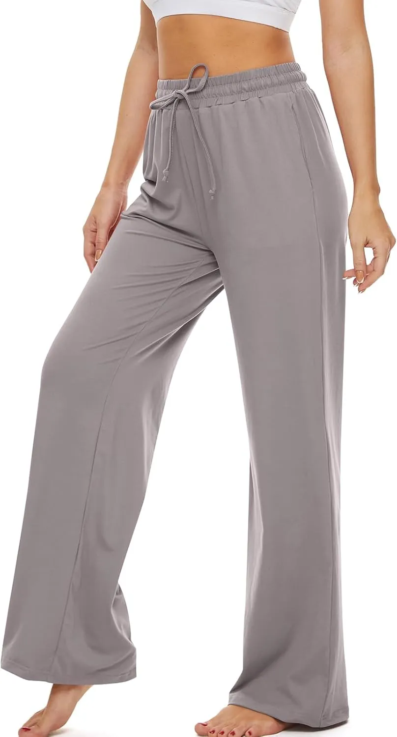 SICVEK Womens Yoga Lounge Sweatpants Wide Leg Pants Elastic Waist Drawstring Causal Athletic Long Pants with 3 Pockets