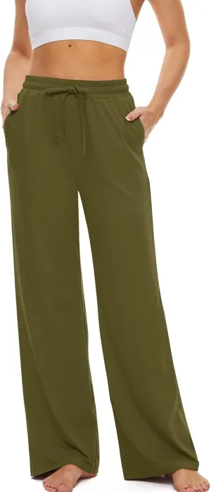 SICVEK Womens Yoga Lounge Sweatpants Wide Leg Pants Elastic Waist Drawstring Causal Athletic Long Pants with 3 Pockets