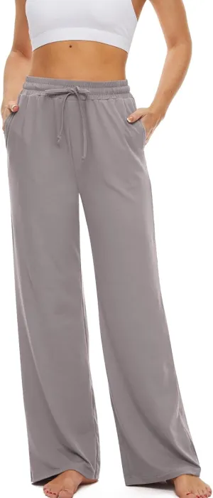 SICVEK Womens Yoga Lounge Sweatpants Wide Leg Pants Elastic Waist Drawstring Causal Athletic Long Pants with 3 Pockets