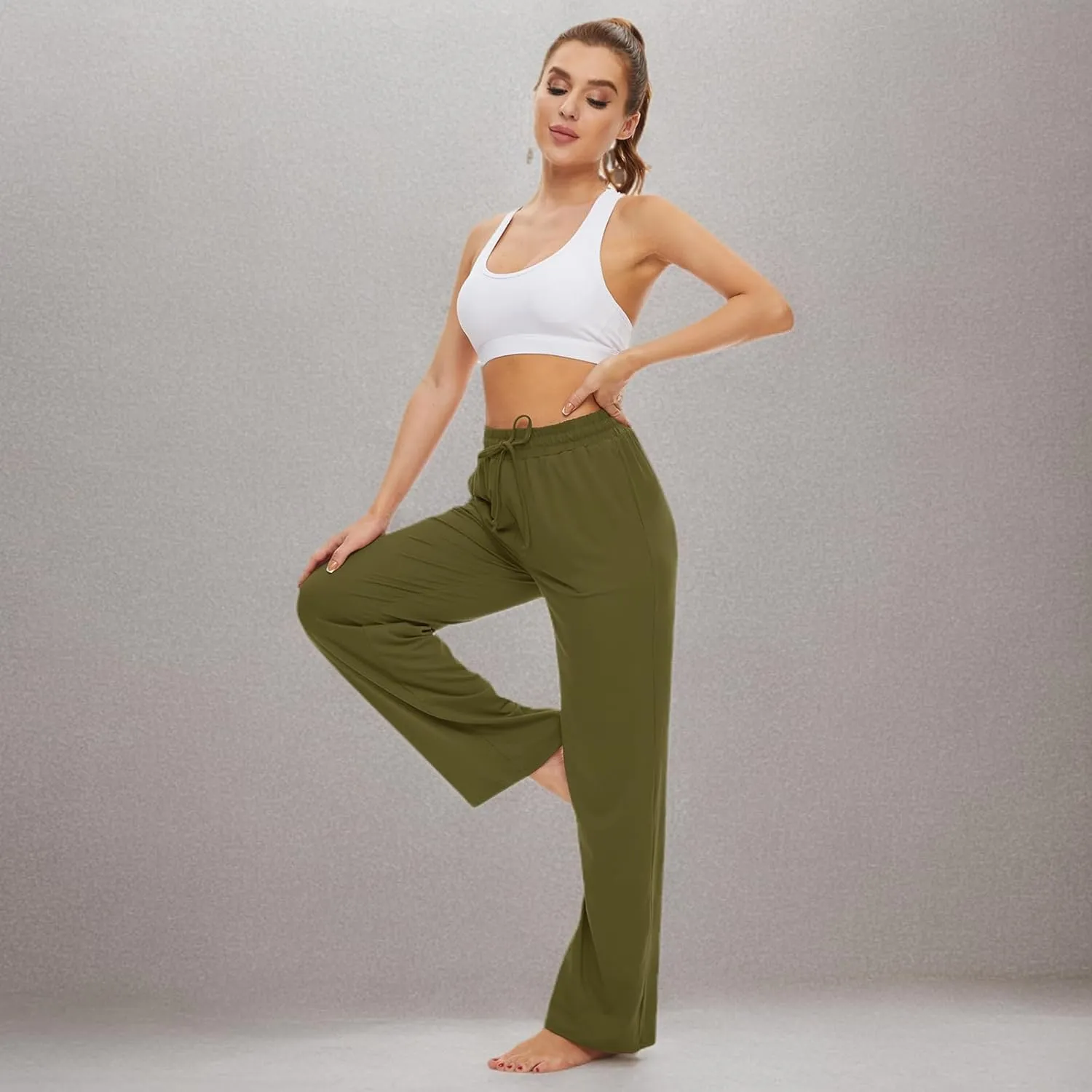 SICVEK Womens Yoga Lounge Sweatpants Wide Leg Pants Elastic Waist Drawstring Causal Athletic Long Pants with 3 Pockets